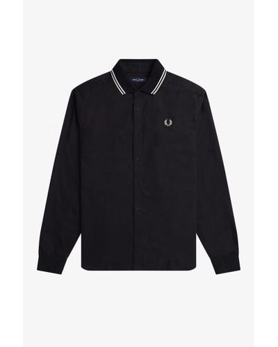 Fred Perry Black Knitted Collar Shirt - Blue