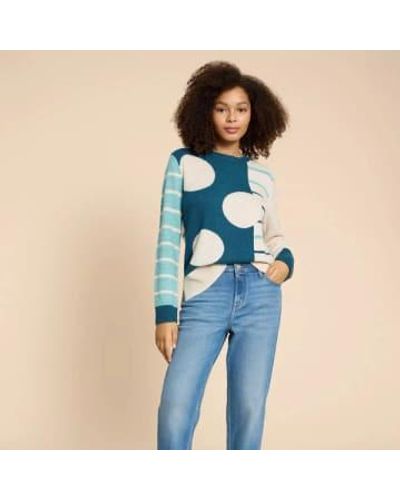 White Stuff Jade Spot/stripe Sweater - Blue