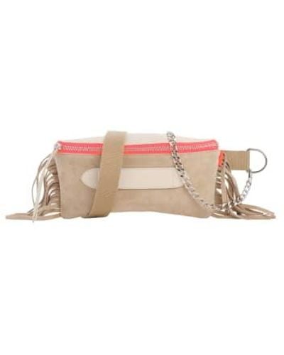 Marie Martens Coachella Fringes Beige & Cream Belt Bag Leather - Pink