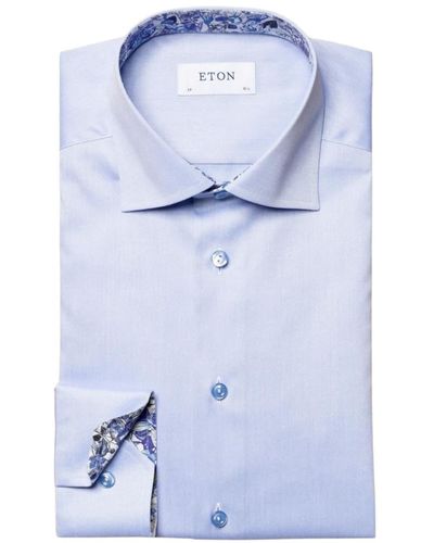 Eton Signature Twill Camisa contemporánea con talles florales - Azul