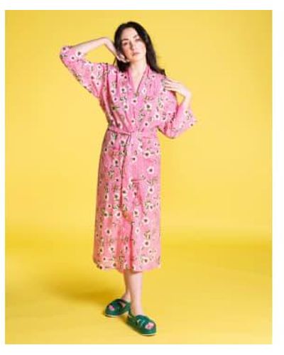 Les Touristes Long Cotton Dressing Gown, Blossom One Size, Adult. - Yellow