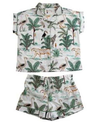 Powell Craft Ladies creme safari print baumwoll kurzes pyjama -set - Grün