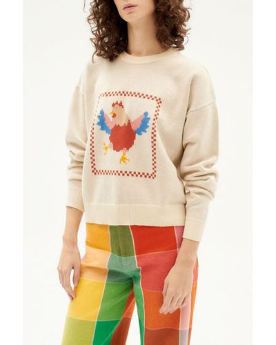 Thinking Mu Beige Gallina Paloma Knitted Sweater - Multicolor