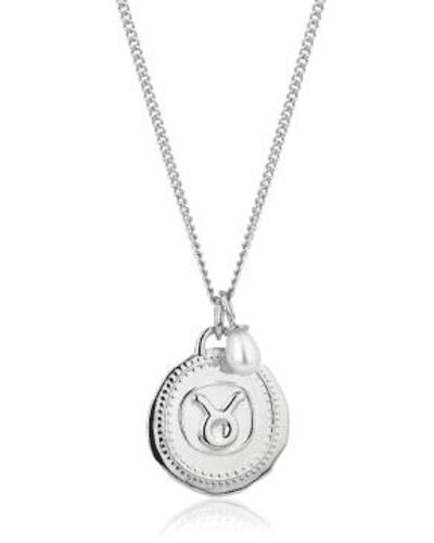 Claudia Bradby Silver Pearl Taurus Zodiac Necklace / - Metallic