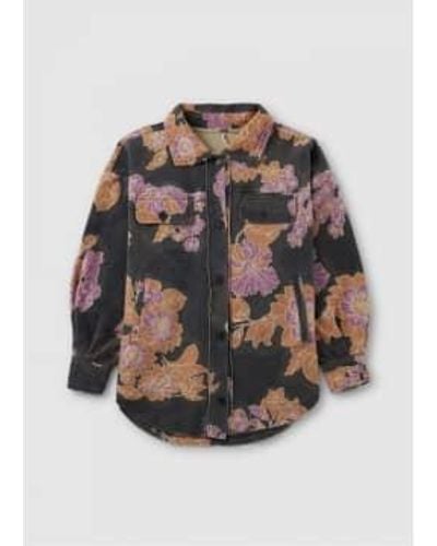 Free People Womens Ruby Floral Print Fleece Jacket In Charcoal 1 - Multicolore