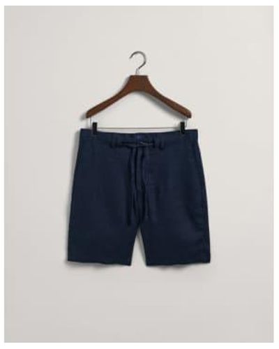 GANT Relaxed Fit Linen Drawstring Shorts In Dark Blue