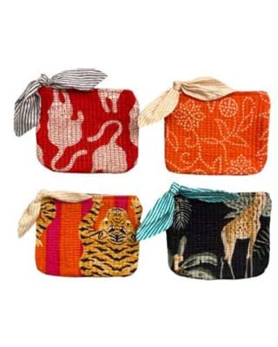 Behotribe  &  Nekewlam Purse Cotton Quilted Block Printed Striped Tiger - Orange