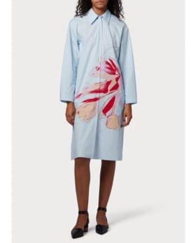 Paul Smith Flower Print Detail Shirt Midi Dress Size: 14, Col: 14 - Blue