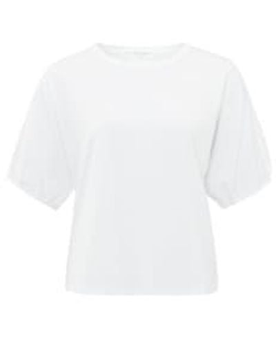 Yaya T-shirt avec cou rond et manches bouffées - Blanc