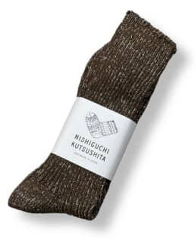 Nishiguchi Kutsushita Hemp Cotton Ribbed Socks Khaki -40-44 - Brown