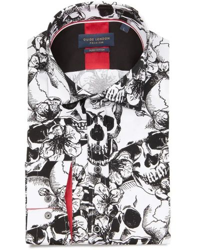 Guide London Skulls And Roses Flower Print Shirt - Black