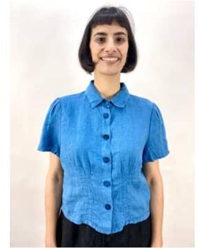 Grizas Camisa lino manga corta en ver azulado