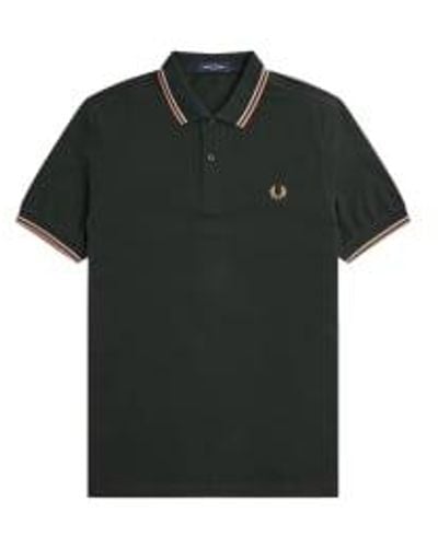 Fred Perry Slim fit twin tipped polo night / warm grey / light rust - Negro