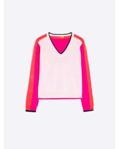 Vilagallo Knitwear Sweater Cb V Neck Ecruandandorange - Rosa