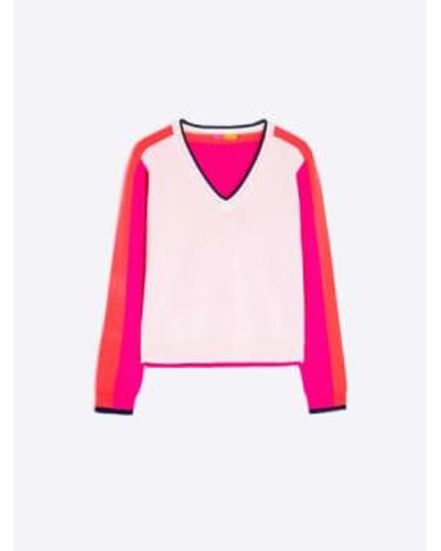 Vilagallo Knitwear Jumper Cb V-neck Ecru&&orange M - Pink