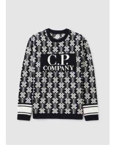 C.P. Company Cp Company Mens Jacquard 1 Logo Knit Sweatshirt In Black - Nero
