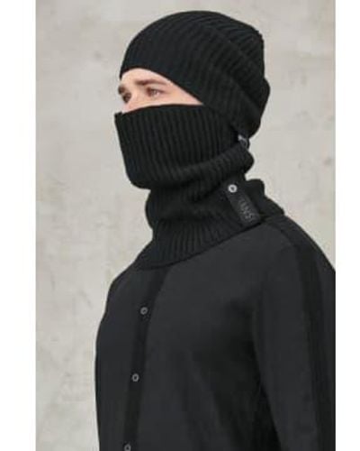 Transit Balaclava punto acanalado en lana virgen cableada con sombrero smontable - Negro