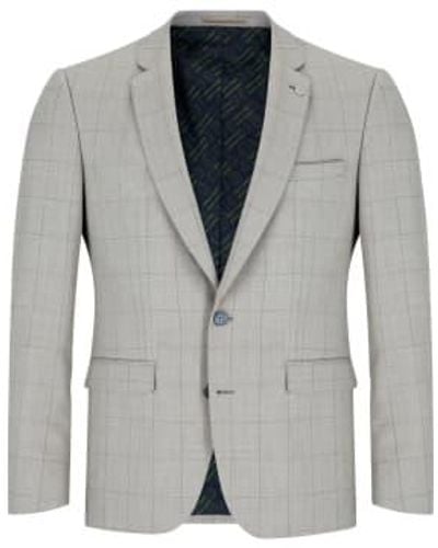 Remus Uomo Lucian Windowpane Check Suit Jacket Beige 38 - Gray