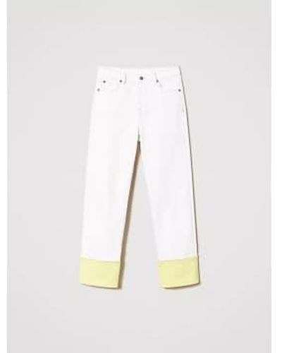 Twin Set Cotton Trousers With Folded Hem - Bianco