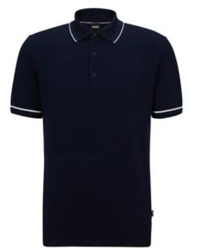 BOSS Gorillo Dark Structured Cotton Regular Fit Knitted Polo S - Blue