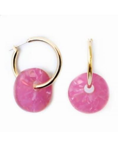 sept cinq Gold Plated Brass Nacre Saucer Creoles Earrings Gold Plated Brass - Pink