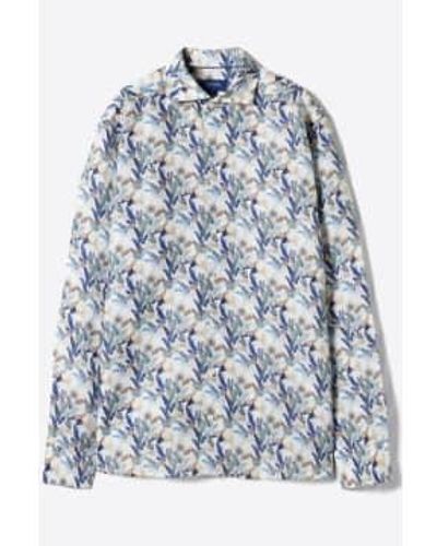 Eton Big Leaf Print Slim Fit Linen Shirt 10001186125 - Blu