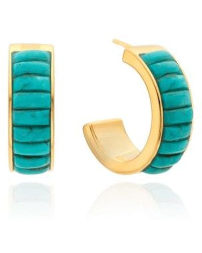 Anna Beck Rectangular Turquoise Multi-stone Hoop Earrings / Gold Plated - Blue
