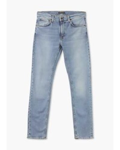 Nudie Jeans Herren lean dean slim jeans in warmen tagen blau