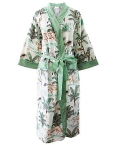Powell Craft Robe chambre en coton crème à imprimé safari femme - Vert