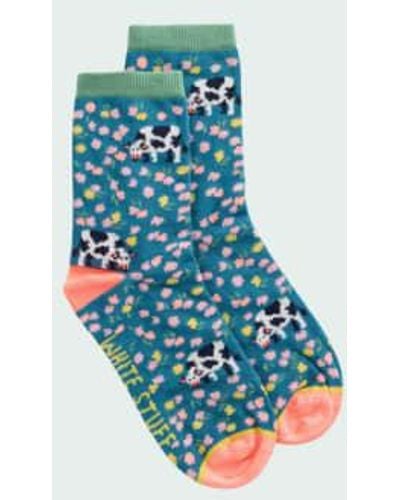 White Stuff Cow Floral Ankle Socks Teal Multi Uk 3-5 / Us 5.5-7.5 - Blue