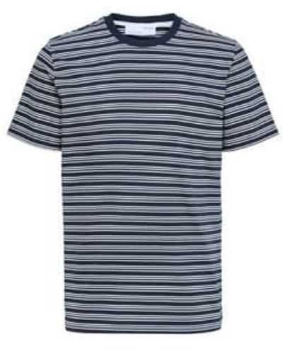 SELECTED Sky Captain Andy Stripe Short Sleeve O-neck Tee L - Blue