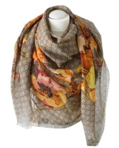 Gucci Ssima Scarf Made Of Soft And Silk Orange Flowers Print - Multicolore