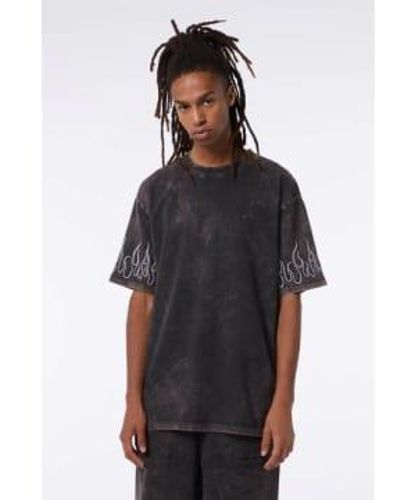 Vision Of Super Embroidery White Flames T Shirt - Nero