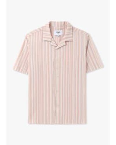 Wax London Mens Didcot Pastel Stripe Short Sleeve Shirt In - Rosa