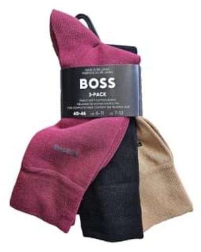 BOSS 3 Pack Of Regular Length Cotton Blend Socks 50469366 973 One Size - Purple