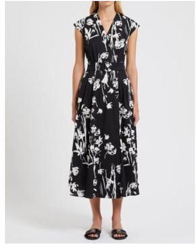Marella Taxi V Neck Floral Cap Sleeve Belted Dress Size 12 Col Blac - Nero
