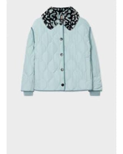 Paul Smith Quilted Jacket With Faux Fur Collar Size: 12, Col: - Blue