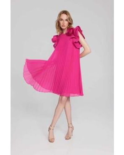 Joseph Ribkoff Chiffon Pleated Dress With Organza Flower Detail 10 - Pink