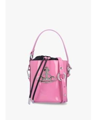 Vivienne Westwood Bolsa cubo cuero color margarita pequeña en patente rosa
