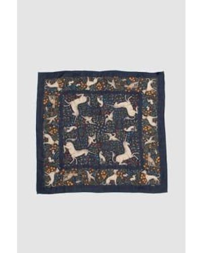 Drake's Drakes Unicorn Print Silk Square Scarf Navy - Nero