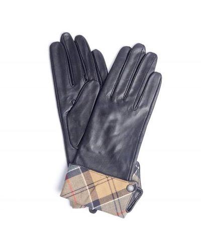 Barbour Lady Jane Leather Gloves Black Dress - Blue