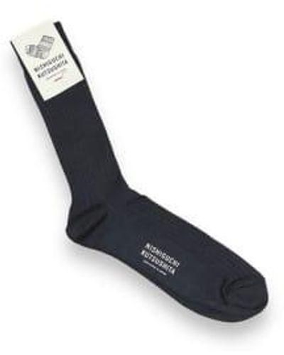 Nishiguchi Kutsushita Silk Cotton Ribbed Socks Charcoal -44-48 - Blue