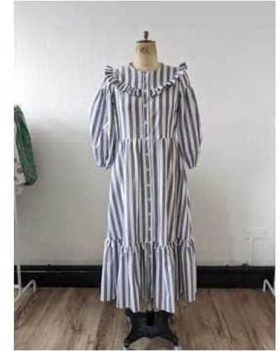 Percy Langley Linen Stripe Aubrielle Dress L - Gray
