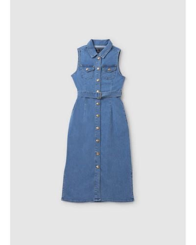 Holland Cooper Sleeveless Denim Button Up Dress - Blue