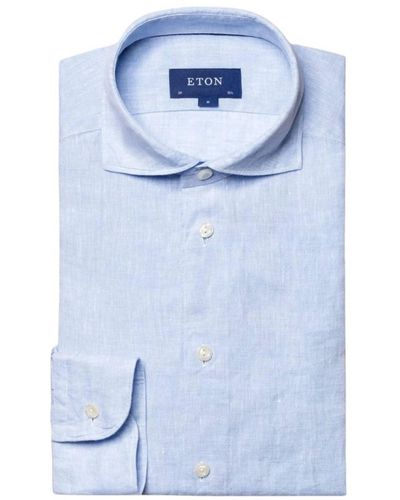 Eton Camisa ajuste contemporáneo lino azul claro
