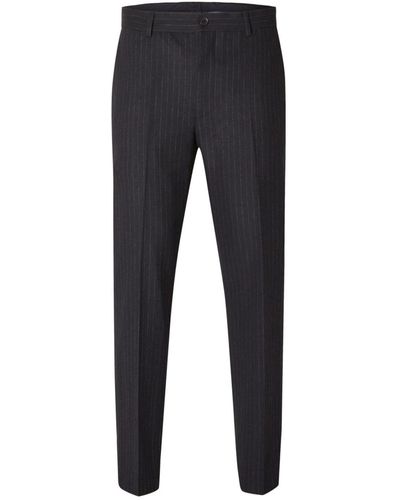 SELECTED Slim Ayr Pinstriped Trousers - Black