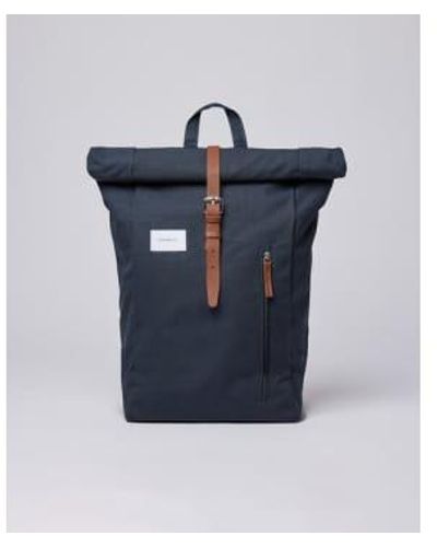 Sandqvist Dante With Cognac Brown Leather Backpack - Blue