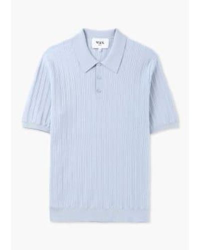 Wax London S Naples Vertiacal Knit Polo Shirt - Blue