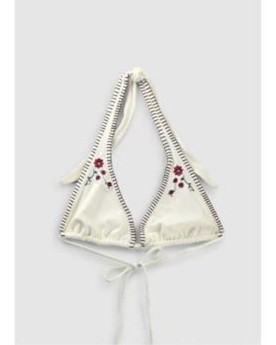 Frankie's Bikinis S Diana String Bikini Top With Embroidery - White