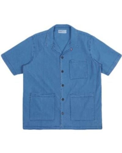 Universal Works Island Shirt In Seersucker - Blu
